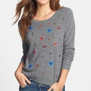 Halogen Cashmere Sweater Grey Rhinestones Excellent Size S